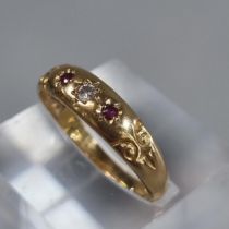 Edwardian 18ct gold diamond and ruby ring. 2.7g approx. Size Q1/2. (B.P. 21% + VAT)