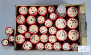 Large collection of GB coinage in red coin tubes to include: Pennies, Half Pennies, Crowns (not