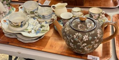 Tray of china to include: Doulton stoneware teapot, Royal Worcester cream jug, Capodimonte 'Bernini'