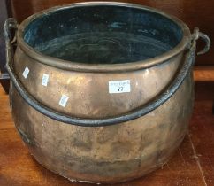 19th century copper log bin with iron swing handle. (B.P. 21% + VAT)