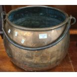 19th century copper log bin with iron swing handle. (B.P. 21% + VAT)
