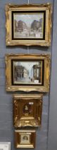 French School, a pair of street scenes. Oils on board. 20x24cm approx. Gilt frames. Together with