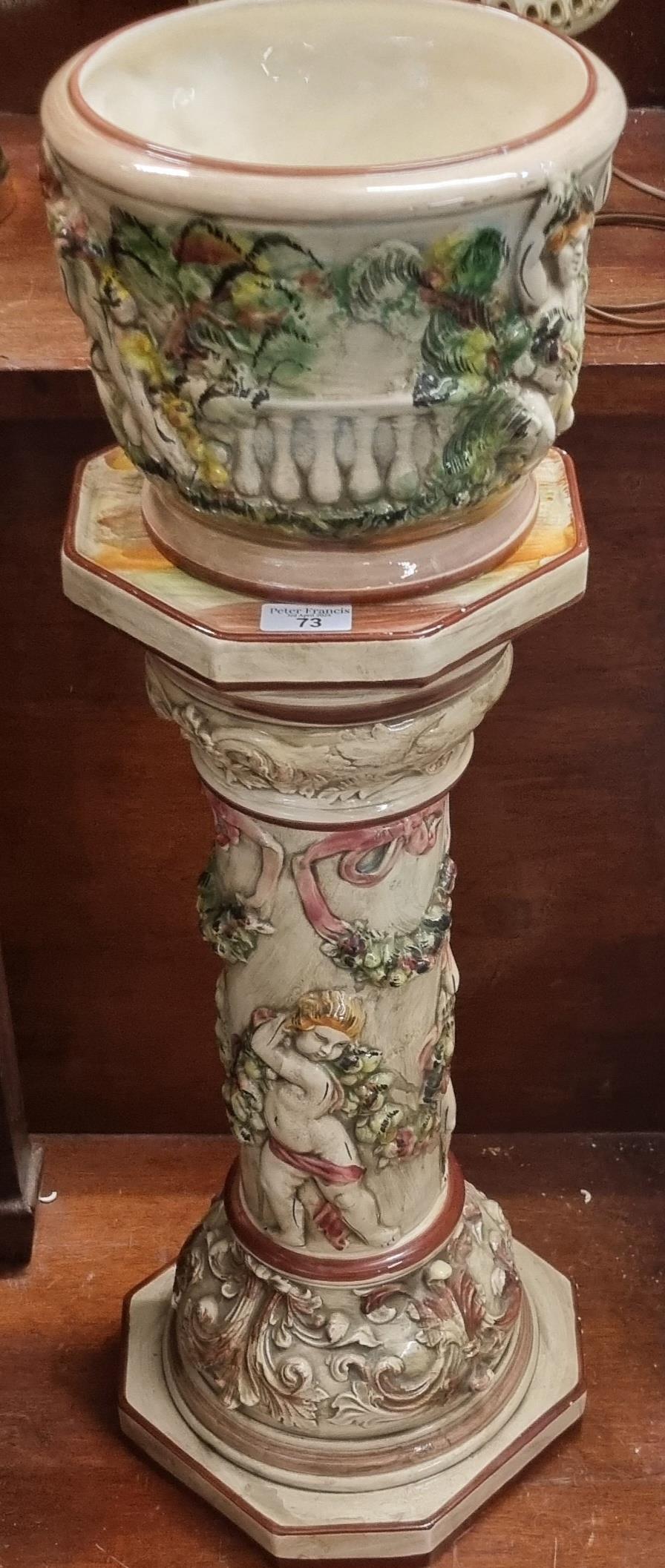 Capodimonte Italian ceramic jardinière on stand. (B.P. 21% + VAT)