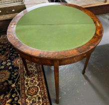 Early 20th century oak demilune folding card table on square tapering legs and spade feet. (B.P. 21%