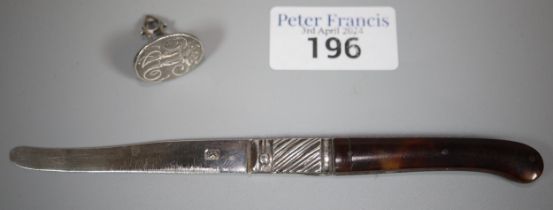 Georgian silver seal, probably by Charles Houghan together with a Georgian pistol grip silver