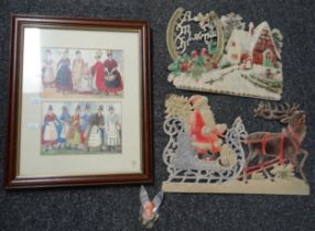 A framed pair of prints of the 'Costumes of North and South Wales', together with vintage