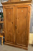 Late Victorian pine two door blind panelled wardrobe. 128x60x205cm approx. (B.P. 21% + VAT)