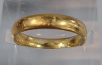 22ct gold wedding band. 3.4g approx. Size H1/2. (B.P. 21% + VAT)