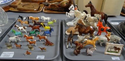 Two trays of china, mostly models of horses to include: Beswick foals, John Beswick Norman