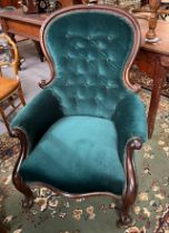 Collection of six chairs to include: Victorian button back fireside chair, balloon back chairs,