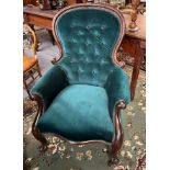 Collection of six chairs to include: Victorian button back fireside chair, balloon back chairs,