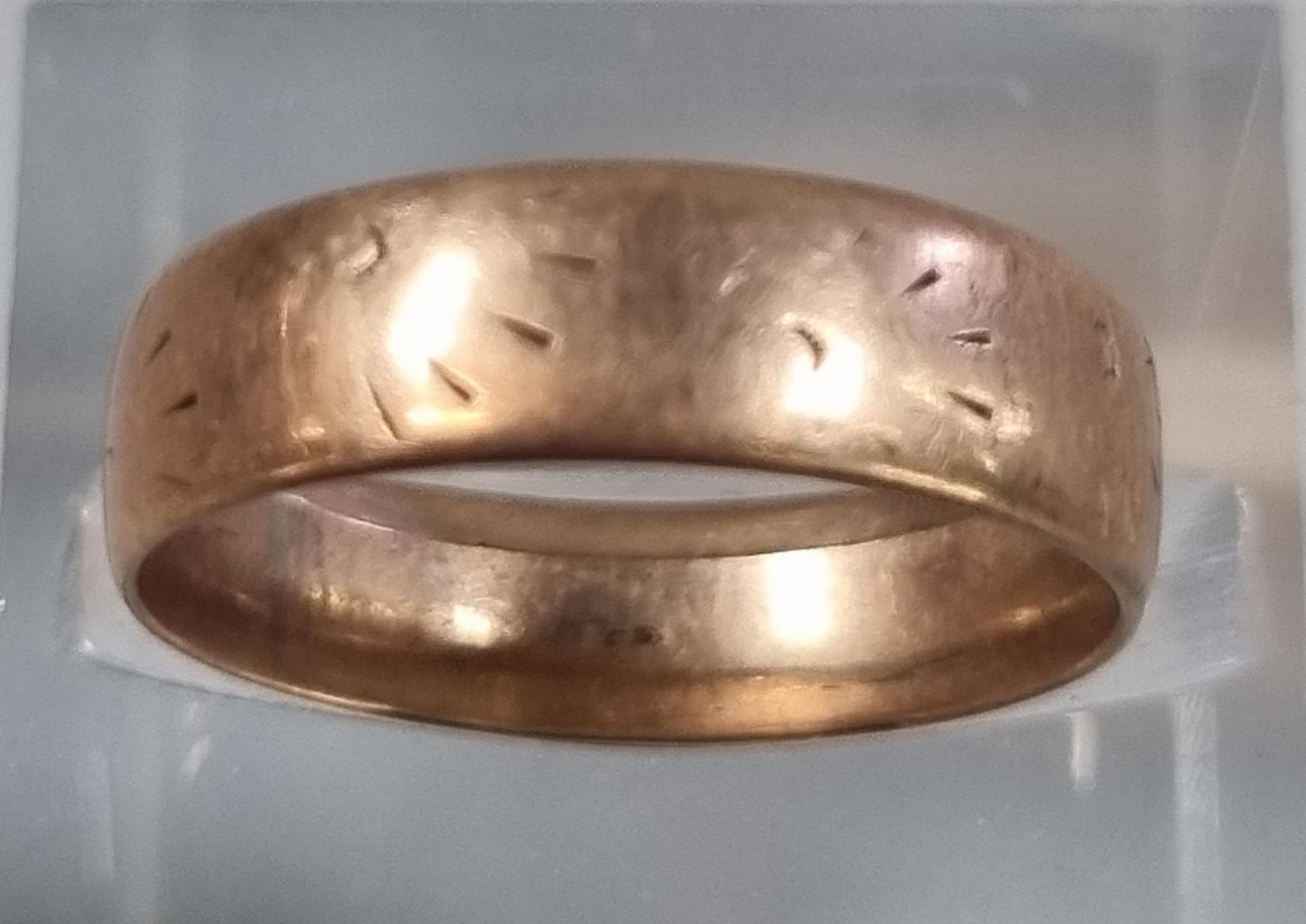 9ct rose gold wedding band. 2.4g approx. Size K. (B.P. 21% + VAT)