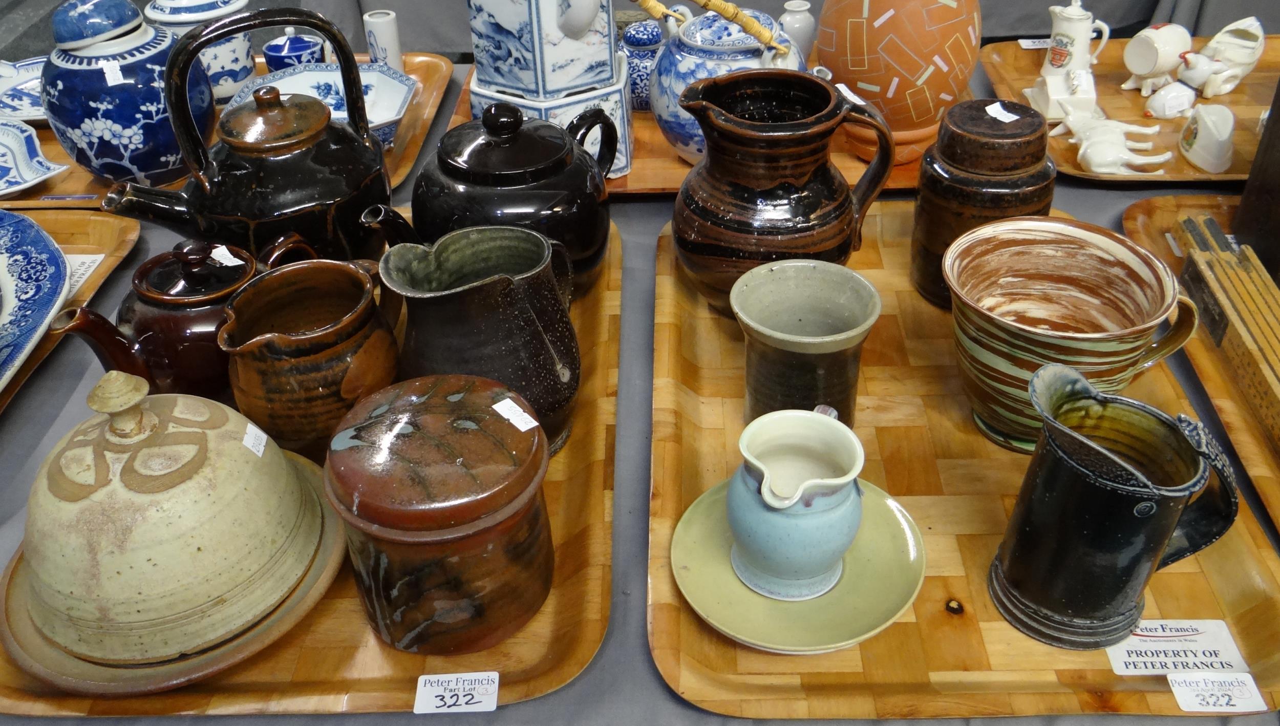 Three trays of Art pottery to include: various jugs, lidded canister, mug, teapots, cheese bell, - Image 2 of 3