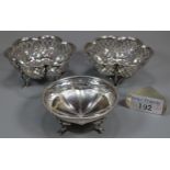 Pair of George V silver pierced bonbon dishes. Birmingham hallmarks. 3 troy oz approx. together with