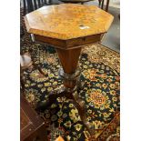 Victorian walnut mixed woods inlaid octagonal tripod games table and work box. (B.P. 21% + VAT)