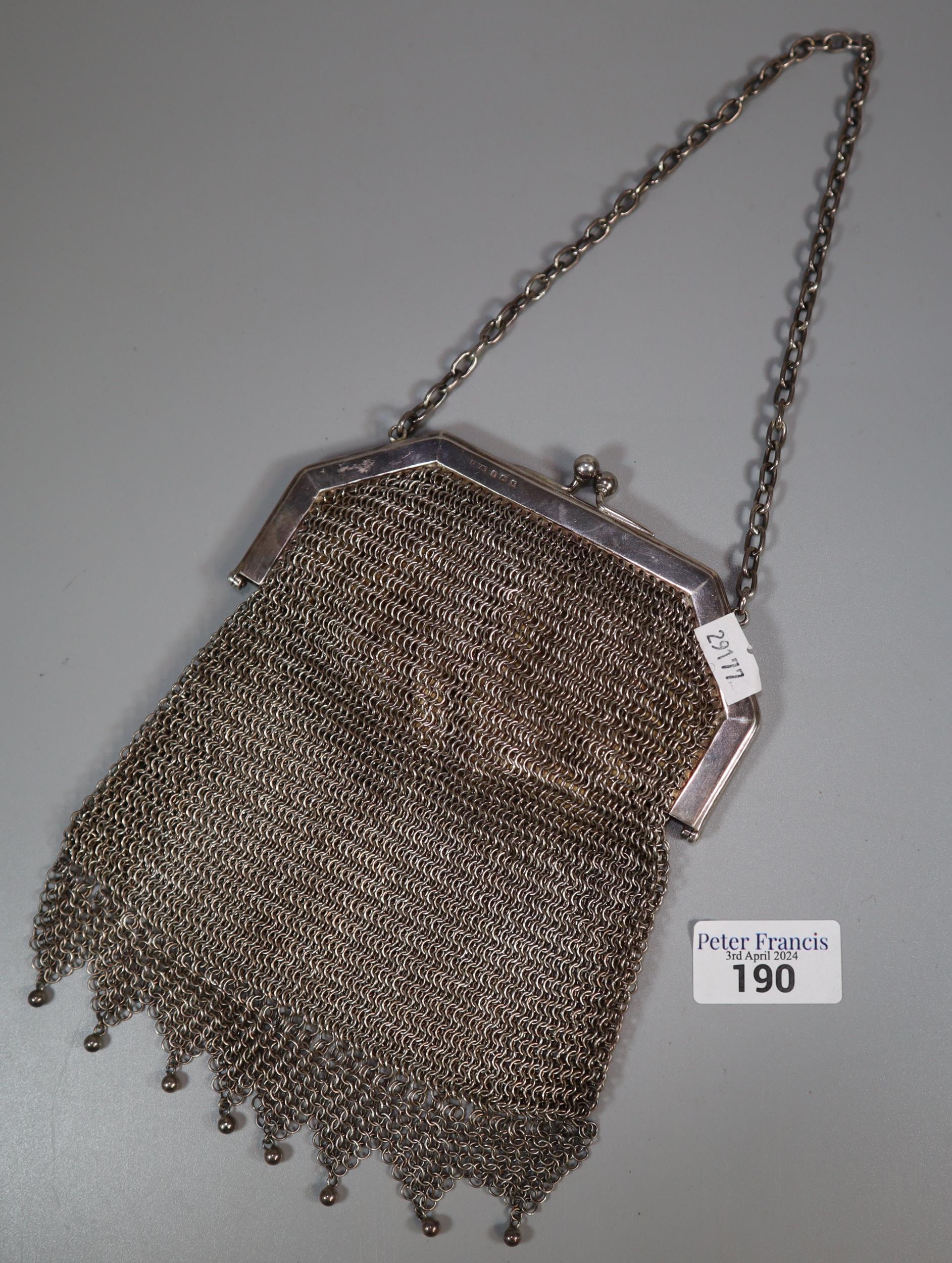 Art Deco design silver and mesh ladies handbag/purse, Frank William Cole, Birmingham 1922. (B.P. 21% - Image 4 of 4