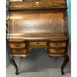 19th Century French style ladies marquetry writing bureau, having serpentine moulded fall front,