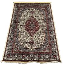 Ivory ground full pile Kashmir rug with traditional floral medallion designs. 230 x 160cm approx. (