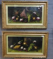 A Vine (early 20th century), still life study of fruit, a pair, signed. Oils on board. 30x60cm