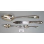 Large silver basting spoon. 4.9 troy oz approx. together with a silver berry spoon, a silver