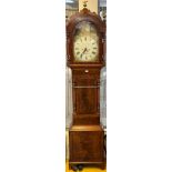 Victorian mahogany eight day long case clock with arch painted Roman face marked 'H Kaltenbach