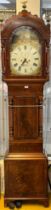 Victorian mahogany eight day long case clock with arch painted Roman face marked 'H Kaltenbach