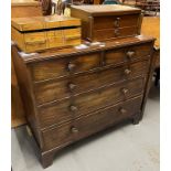 19th century mahogany straight front cock beaded chest of two short and three long drawers with