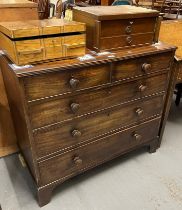 19th century mahogany straight front cock beaded chest of two short and three long drawers with