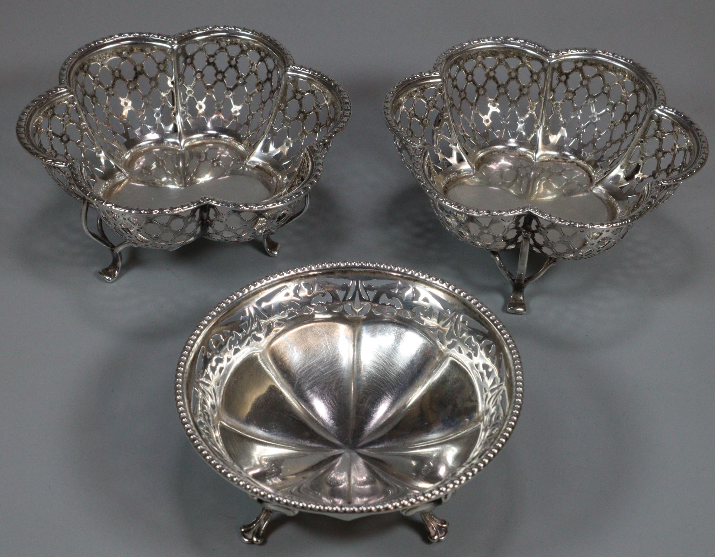 Pair of George V silver pierced bonbon dishes. Birmingham hallmarks. 3 troy oz approx. together with - Image 2 of 6