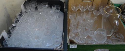 Two boxes of glassware to include: liqueur glasses, wine glasses, Royal Doulton crystal brandy