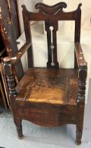 19th century stained elm and beech commode armchair. (B.P. 21% + VAT)