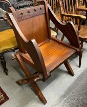 Late 19th century pitch pine Glastonbury gothic design church/chapel chair. (B.P. 21% + VAT)