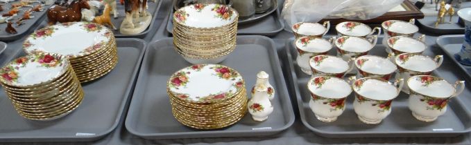 Three trays of Royal Albert 'Old Country Roses' items to include: 12 cups and saucers, tea plates,