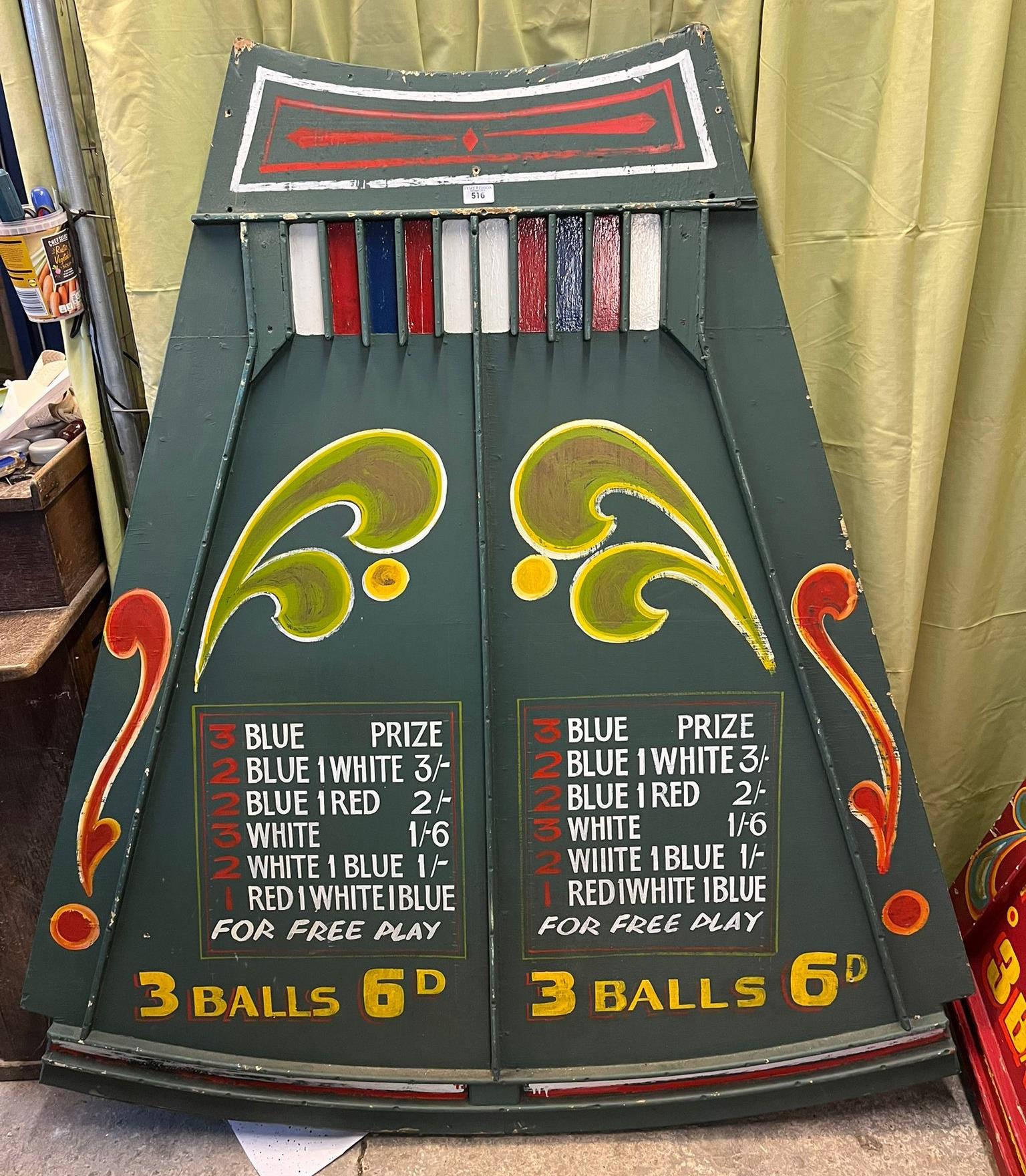 Hand painted wooded fairground quadrant shaped roller ball game, double sided. (B.P. 21% + VAT)