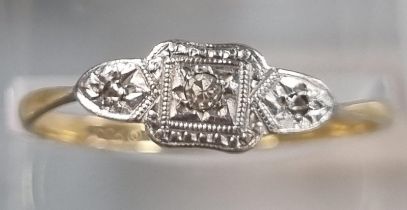 18ct gold and platinum Art Deco design diamond ring. 1.6g approx. Size R1/2. (B.P. 21% + VAT)