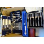 Box of cased and boxed cutlery to include: Aynsley 'Pembroke' design knife, various forks, mother of