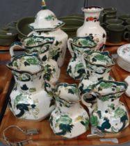Tray of mostly Mason's Ironstone china to include: 'Chartreuse' design graduated dresser jugs,