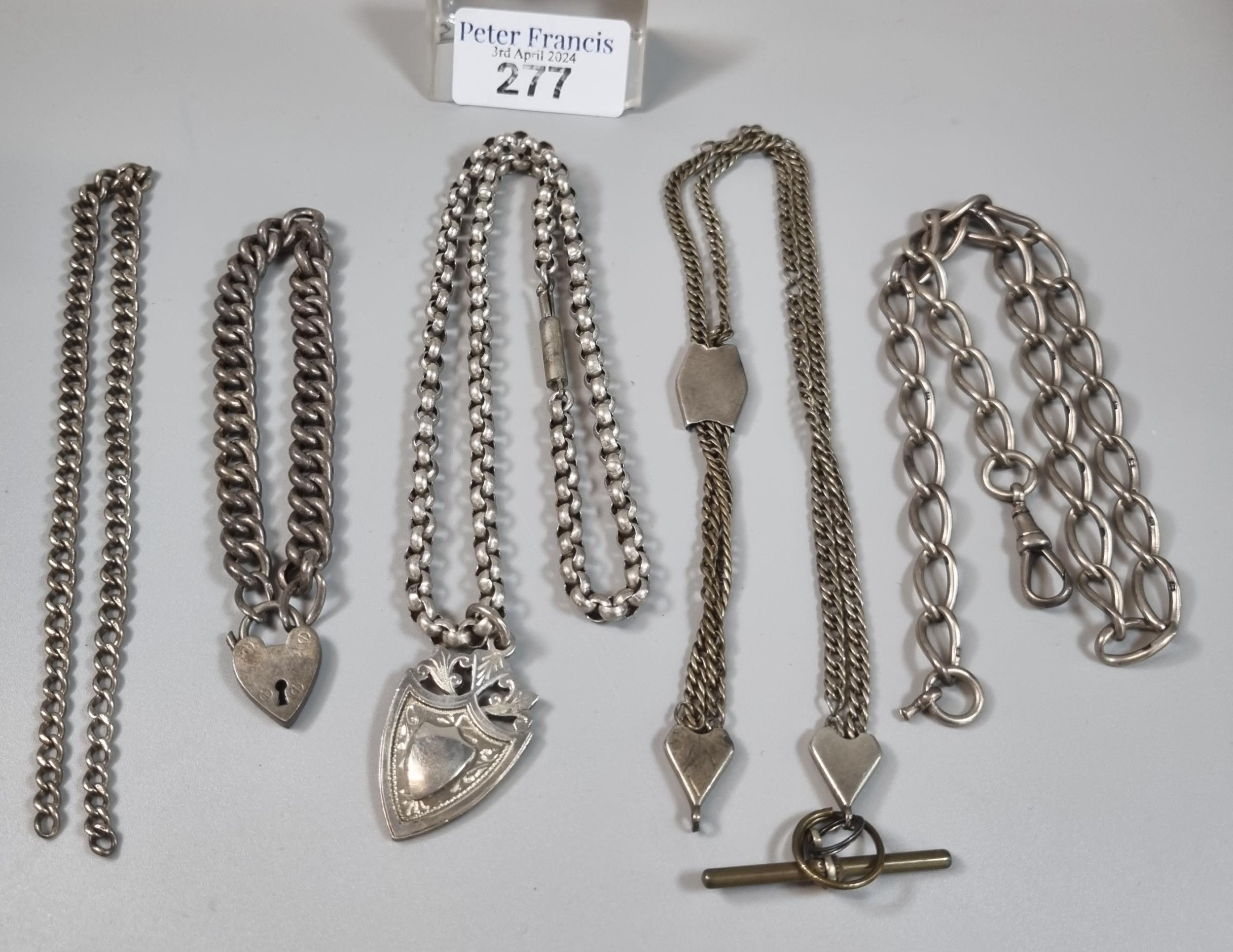 Collection of assorted silver watch chains etc. various. Overall weight 110g approx. (B.P. 21% +