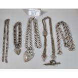 Collection of assorted silver watch chains etc. various. Overall weight 110g approx. (B.P. 21% +