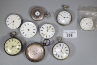 Bag of assorted pocket watches, some silver and pocket watch movements to include: Waltham,