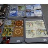 Four trays of ceramic hand painted and transfer printed tiles to include: four Hereford Tiles Ltd