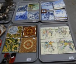 Four trays of ceramic hand painted and transfer printed tiles to include: four Hereford Tiles Ltd