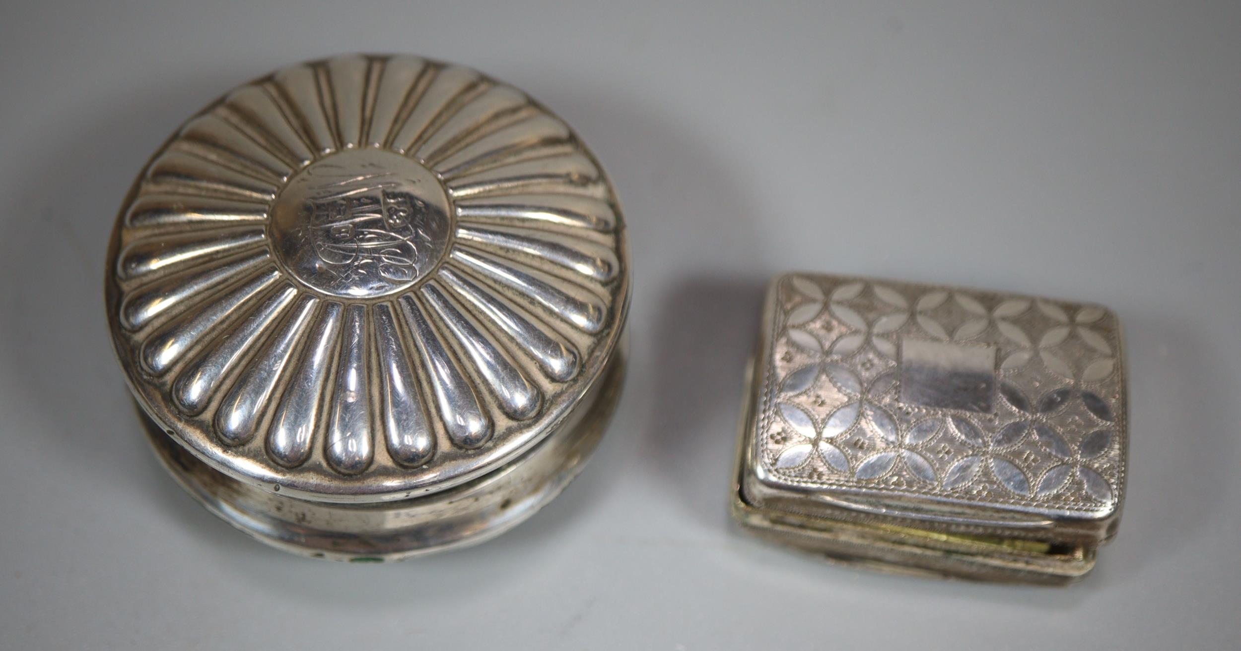 Early 19th century silver and gilt vinaigrette by John Thropp, Birmingham 1827 together with another