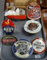 Collection of vintage advertising beer pump clips including; Witchwood Brewery Hobgoblin, Moorland