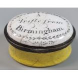 18th century Bilston enamel patch box, 'A Trifle from Birmingham'. (B.P. 21% + VAT)