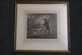 After George Morland, 'Pheasant Shooting', mezzotint engraving. 34x38cm approx. Framed and