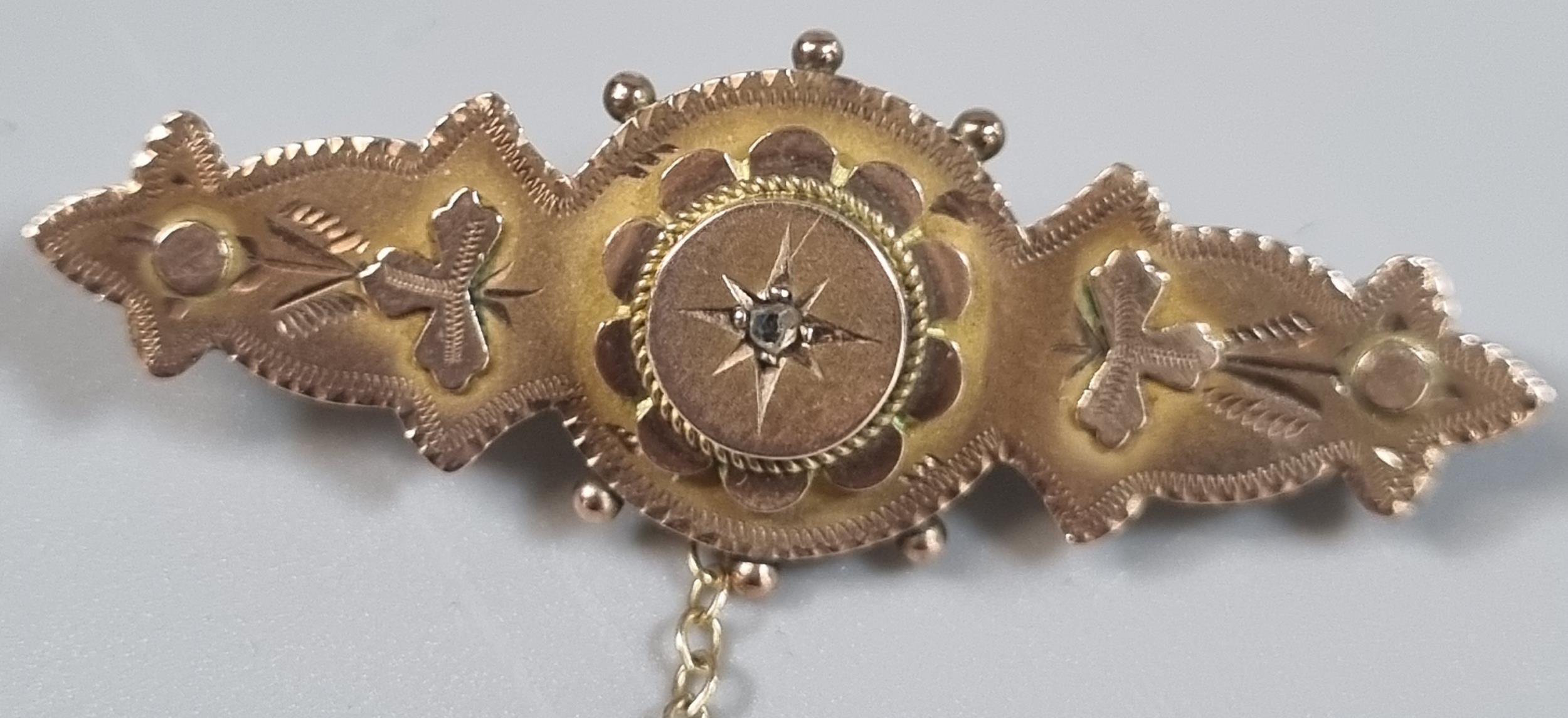 Victorian 9ct gold brooch with tiny diamond chip. 3.2g approx. (B.P. 21% + VAT) - Image 2 of 2
