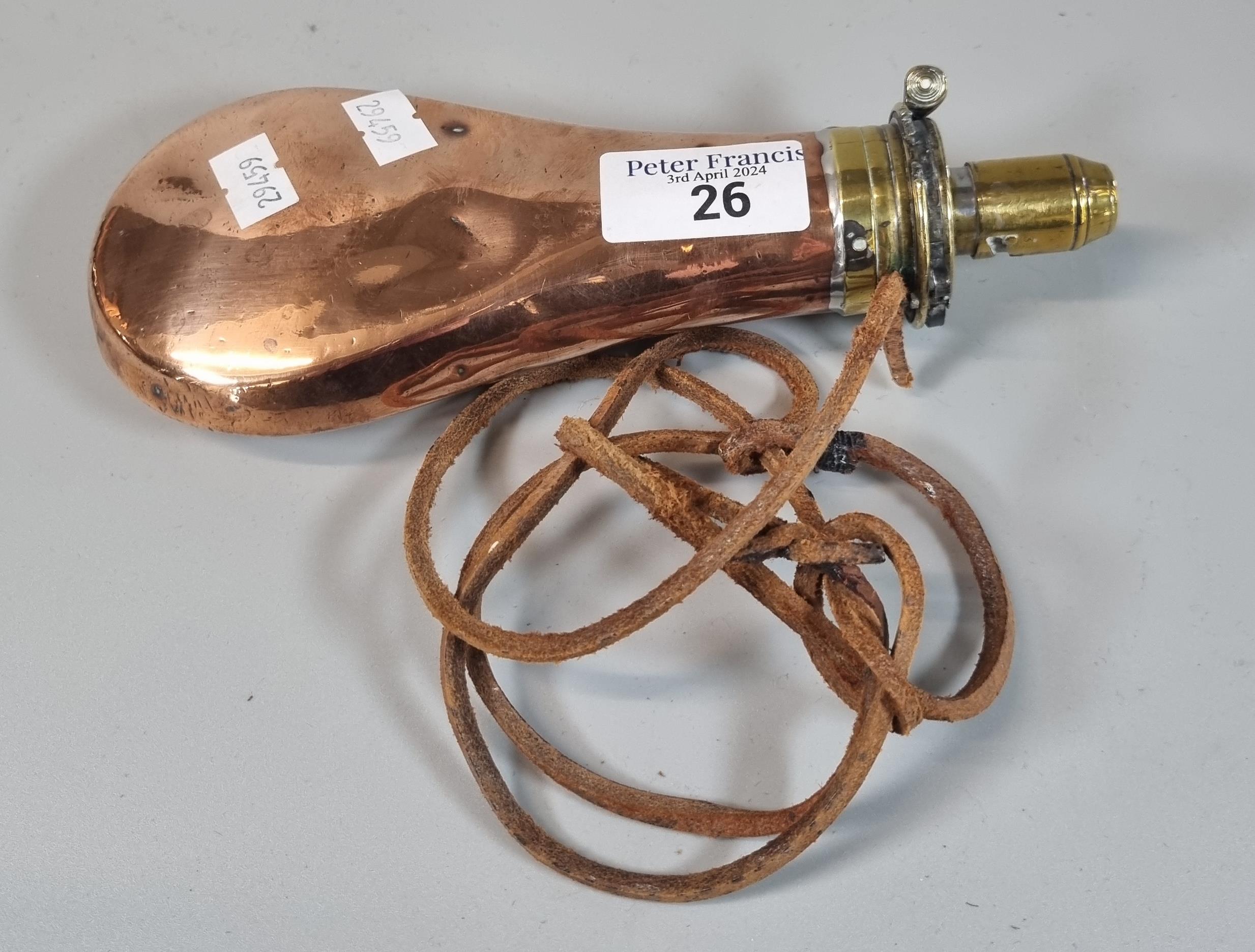 19th century Sykes patent brass and copper powder flask. (B.P. 21% + VAT)