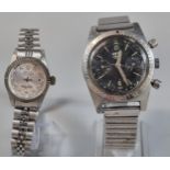 W S vintage steel two button chronograph wristwatch with duo dial and associated expanding