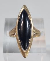 9ct gold modernist design black hard stone dress ring. 3.4g approx. Size N. (B.P. 21% + VAT)